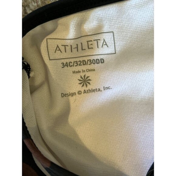 ATHLETA (34-C) Tankini Swim Top Bra Underwire RUCHED Black Brown Polka - Picture 4 of 6